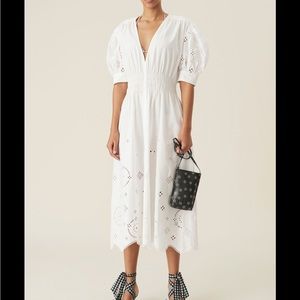 NWT GANNI Broderie Anglaise White Midi Dress